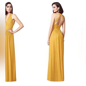 NWT RUCHED HALTER OPEN-BACK MAXI DRESS - JADA IN NYC YELLOW